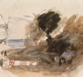 Landskap med stuga och väderkvarn