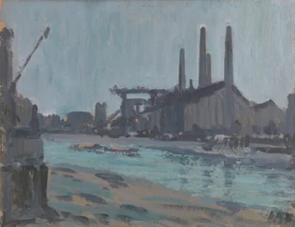 Landskap med industribyggnader vid en flod
