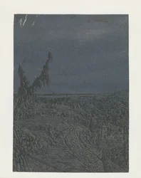 Landskap med en platå, en flod i fjärran