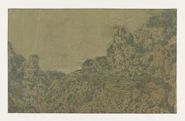 Bergslandskap med en platå, ca. 1625-30