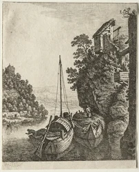 Två båtar förtöjda under en klippa, 1667