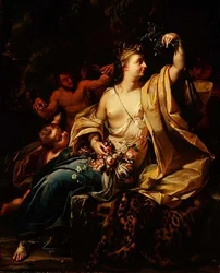 Bacchante med en putto, satyrer och nymfer
