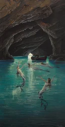 En fiskare och sjöjungfrur i den blå grottan på Capri