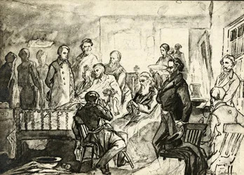 Abraham Lincoln på sin dödsbädd, ca 1865