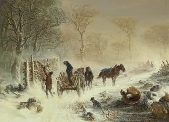 Laddar trä i snön, 1858