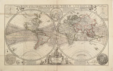 En ny och korrekt karta över världen, upprättad enligt de senaste upptäckterna och från de mest exakta observationerna, av Herman Moll, Geographer