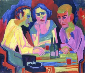 Tre personer vid ett bord, 1924
