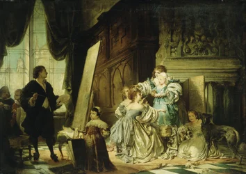 Van Dyck i sin studio målar ett porträtt av Charles, Prince of Wales, Son of Charles I, 1876
