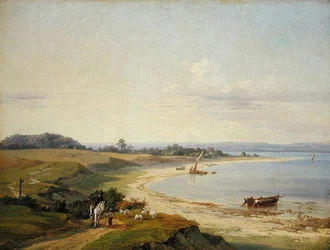Kustlandskap (olja på papper nedlagt ombord)