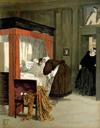 Karl IX (1550-1574), kung av Frankrike, dör med sin sjuksköterska. Illustration av Hermann Vogel (1856-1918) i "" Henri IV""