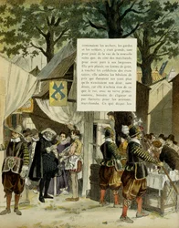Henrik IV (1553-1610) på mässan i Saint Germain, efter sitt äktenskap, den 16 december