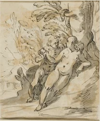 Adam och Eva under ett träd (recto); Två män i tvist (verso)