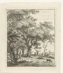 Landskap med kvinna och hund