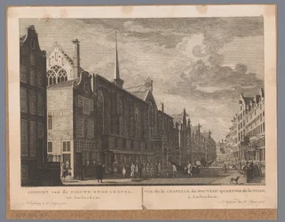 Utsikt över Heliga Stede (Nieuwezijds kapell) i Amsterdam Utsikt över New Zyds Chapel, till Amsterdam / Vue de la Chapelle du Nouveau Quartier de la Ville, à Amsterdam (titel på objekt) Atlas of Fouquet (serietitel)