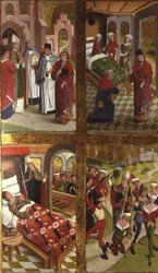 Scener ur St. Nicholas liv från den inre delen av den vänstra yttre flygeln på det före detta huvudaltaret i St. Nicholas kyrka
