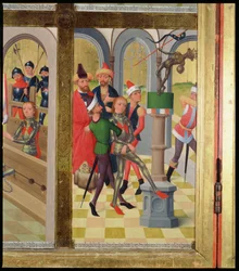 St. Victor av Marseille slår ner den hedniska idolen, från Högaltaret i St. Nicholas Church, 1481 (detalj) (se 197689-92)