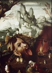 The Temptation of St Anthony (Temptation of St Anthony) Detaljmålning av Henri Met de Bles dit Civetta (1480-1550) Dim 78,5x97,2 cm Venedig Museo Correr