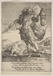 Juda med huvudet av Adonibezek, från Willem van Haecht, Tyrannorum proemia, 1578, 1578.