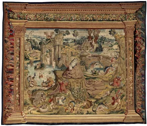 Tapestry inspirerad av arbetet av Hieronymus Bosch, c.1560 (guld, silver, siden och ull)