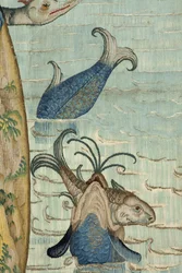 Gobeläng inspirerad av Hieronymus Boschs verk, ca 1560 (guld, silver, siden och ull)
