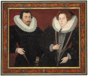 Dubbelporträtt av Sir John Harington (1560-1612), av Kelston, och Mary, Lady Harington (ca 1571-1634), ca 1589-93 (olja på pannå överförd till kartong)