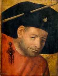 ""The Crossbowman"" (A Crossbowman) Målning från Jerome Boschs skola 1500-talet Olja på trä Dim 28,2x21,3 cm Museo del Prado, Madrid