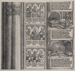 Graven uppförd av Maximilian för sin far, och den kejserliga skatten, med porträtt av..., 1515.
