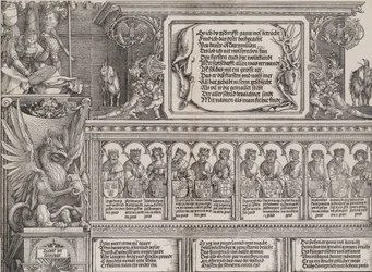 Den övre delen av den högra portalen, med inskriften på ett hjorthud, en fris med ..., 1515.