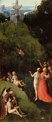 Det jordiska paradiset. Ur: Fyra visioner av livet efter döden av Hieronymus Bosch (ca 1450-1516). Mått: 88,5 x 39,8, ca 1490-1510, Palazzo Grimani, Venedig