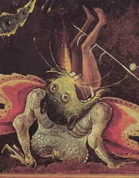 The Last Judgement, detalj av en man som blir uppäten av ett monster, ca 1504 (olja på panel)