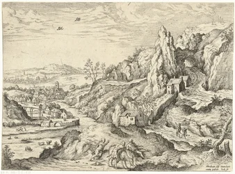Abraham och Isak på väg till offerplatsen Landskap med bibliska och mytologiska scener (serietitel)