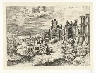 Utsikt över Palatine Hill med soluppgången Rvinarvm palatii maioris (...) (titel på objekt) Romerska ruiner (serietitel)
