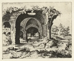 Vy över en ruin i Rom Incerte cvivs dam ravine prospect vs (titel på objekt) Romerska ruiner (serietitel)