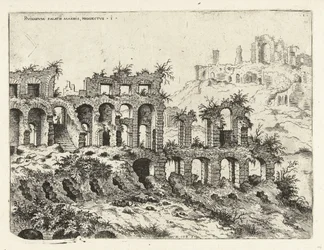 Utsikt över Colosseum och Palatinen Rvinarvm palatii maioris, prospectvs 1 (titel på objekt) Romerska ruiner (serietitel)