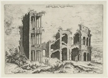 Utsikt över Septizonium och Colosseum i Rom Septizonii Severi Imp (...) (titel på objekt) Romerska ruiner (serietitel)