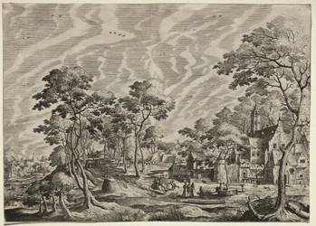 Landskap med ett slott till höger, 1630.