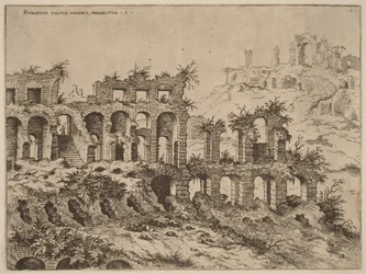 Utsikt över Colosseum med Palatinen i bakgrunden
