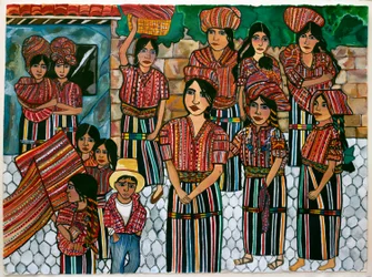 Flickor från Guatemala, Solola, 2023 (akvarell på papper)