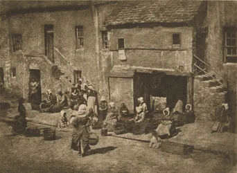 [Kvinnor och barn som betar av linjerna, Fishergate, St Andrews]