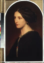 ""Porträtt av grevinnan Sophie Shuvaloff (Shuvalov eller Shuvalova)"" Porträtt av en ung aristokrat, ett pärlhalsband runt hennes hals. Målning av Paul Hippolyte Delaroche (1797-1856) 1853 Moskva, Pushkin Museum of Fine Arts
