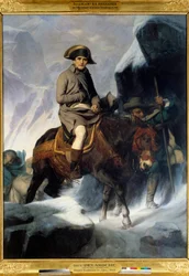 Porträtt av Napoleon Bonaparte (1769-1821) när han korsar Stora Sankt Bernhard år 1800. Målning av Paul Delaroche (1797-1856). 1848. Mått: 2,22 x 2,89 m.