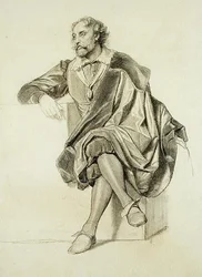 Studie för porträttet av Peter Paul Rubens (1577-1640) (penna och kol på papper)