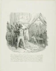 Kom in, mina damer och herrar, inuti ser du den berömda litografenantoccini-familjen ... Frontispiece för "Album of 1824"