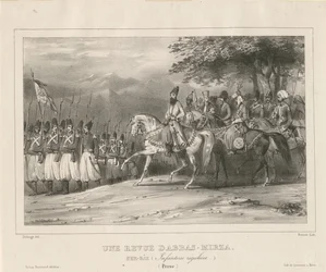 Prins, fältmarskalk Abbas Mirza 1789-1833 inspekterar infanteriregementet, 1835