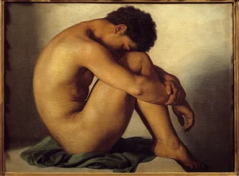 Studie av ung man naken målning av Hypolithe Flandrin (1809-1864)