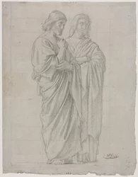 Studie av två stående figurer för den vänstra delen av Apostlarnas mission, 1860.
