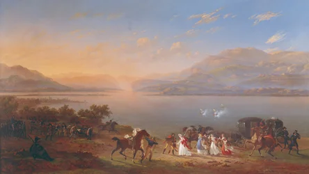 Kejsarinnan Josephine (1763-1814) anländer för att besöka Napoleon (1769-1821) i Italien vid Gardasjöns strand