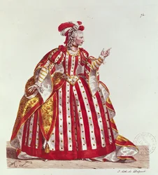 Mademoiselle Dumesnil (1713-1803) i rollen som Agrippina i "Britannicus" av Jean Racine (1639-99) graverad av Francois Seraphin Delpech (1778-1825) 1740