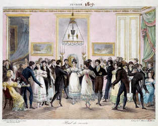 Societebal i Paris i butiken med kritor Conte, place du palais royal i februari 1819 Litografi av Hippolyte Lecomte (1781-1857) 1819. Paris, Musee Carnavalet