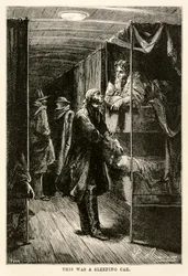 Detta var en sovvagn, från Jorden runt på åttio dagar av Jules Verne (1828-1905) graverad av Adolphe François Pannemaker (1822-1900), 1873